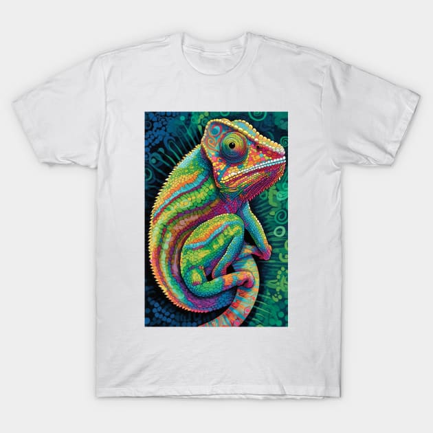 Reptile Lover and Lizard Lover Op Art Chameleon T-Shirt by Unboxed Mind of J.A.Y LLC 